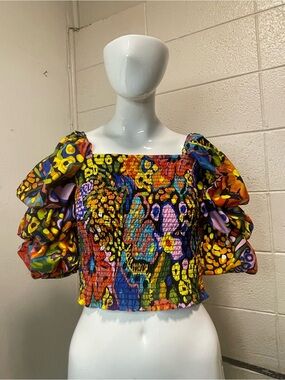 Vibrant Multicolor Smocked Puff Sleeve Top